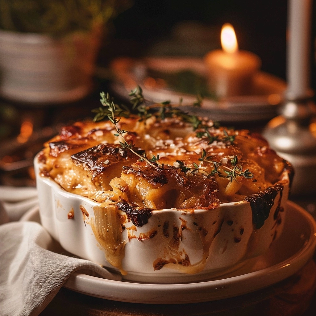 French Onion Chicken Orzo Casserole