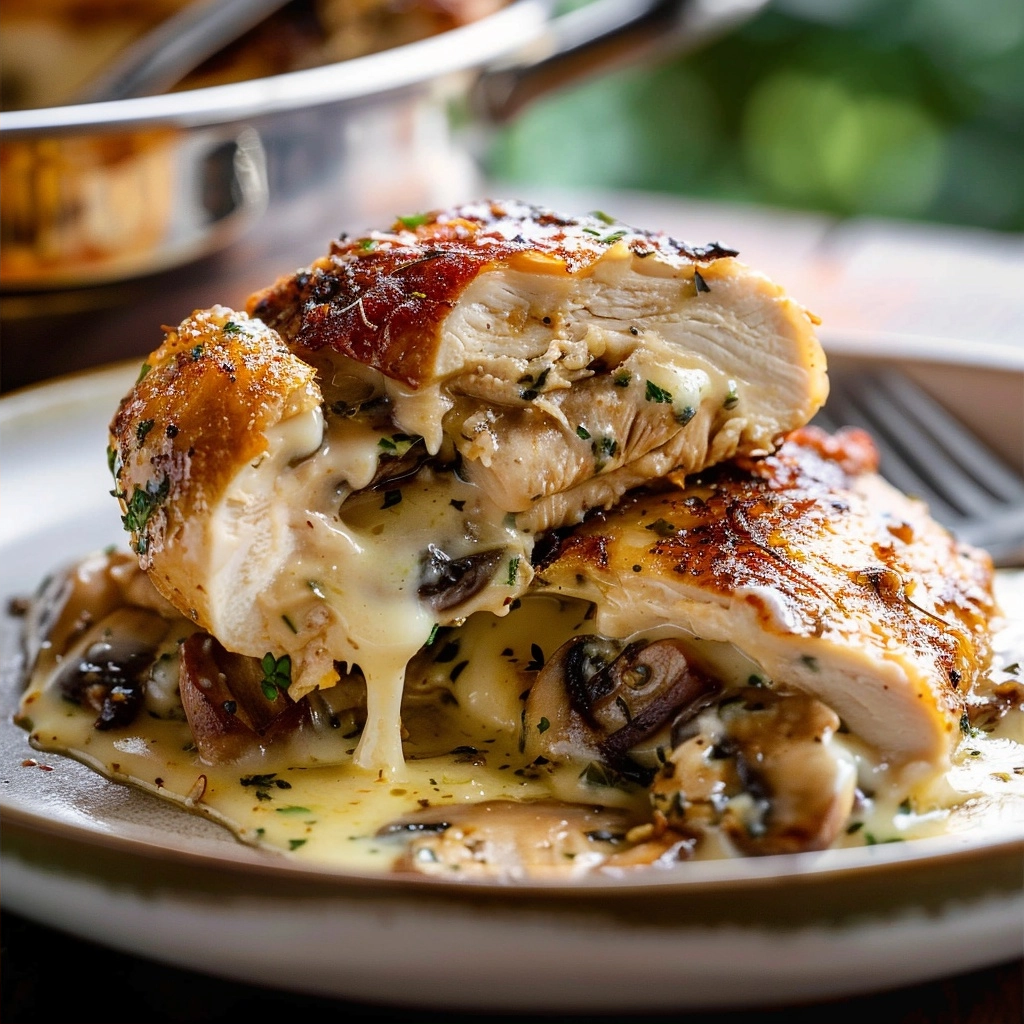 Cheesy Garlic Butter Mushroom Stuffed Chicken
