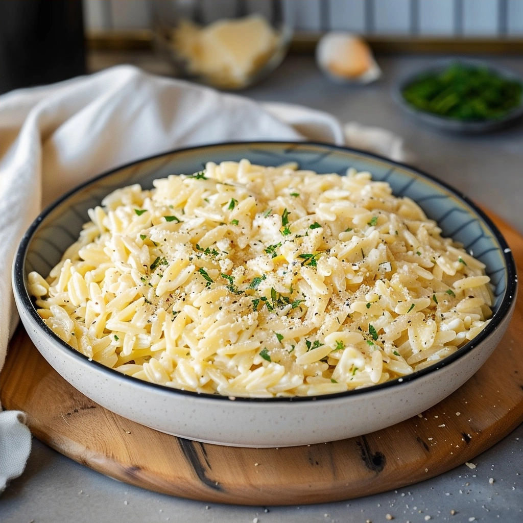 Creamy Garlic Parmesan Orzo – Skinny Spatula