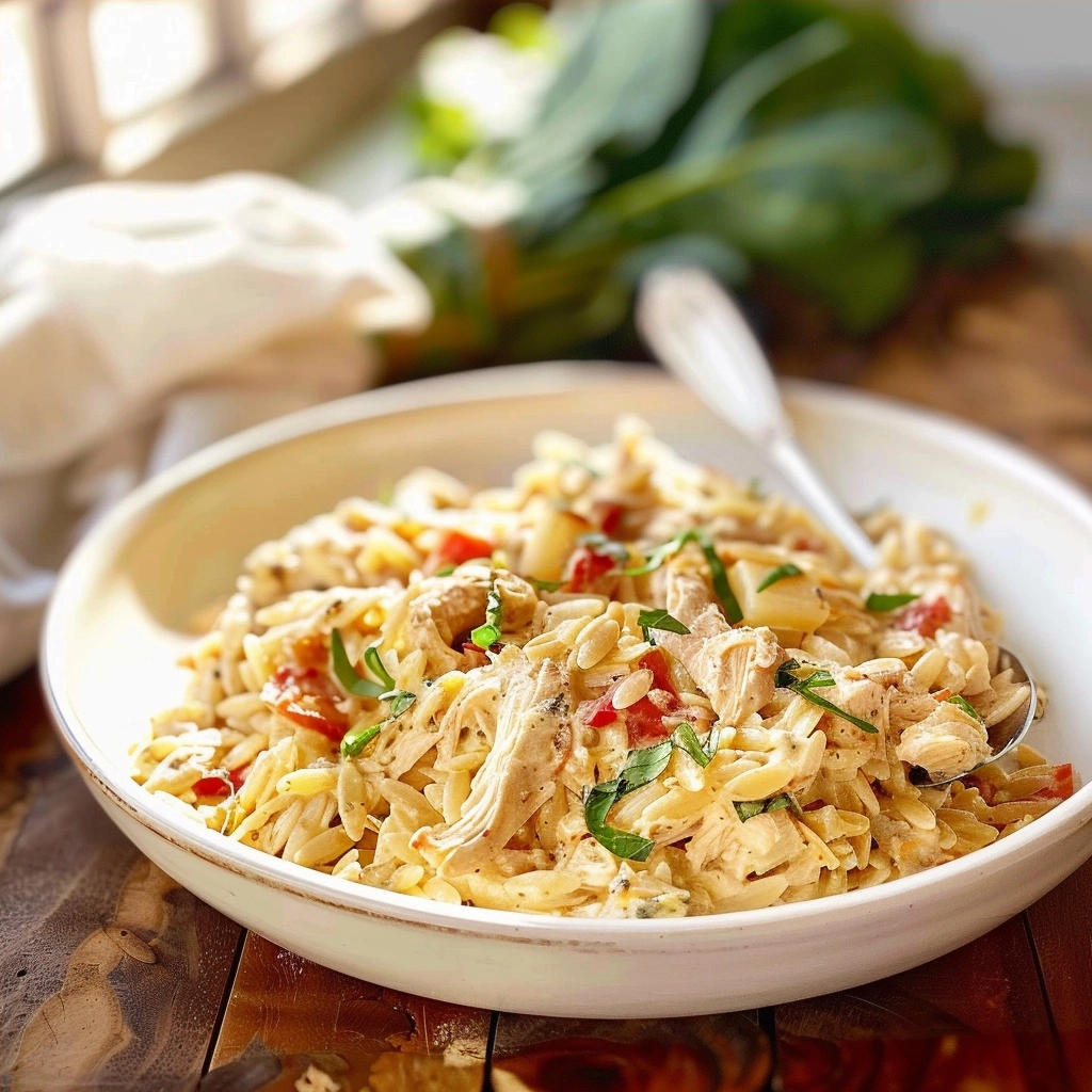 Slow Cooker Creamy Tuscan Chicken Orzo