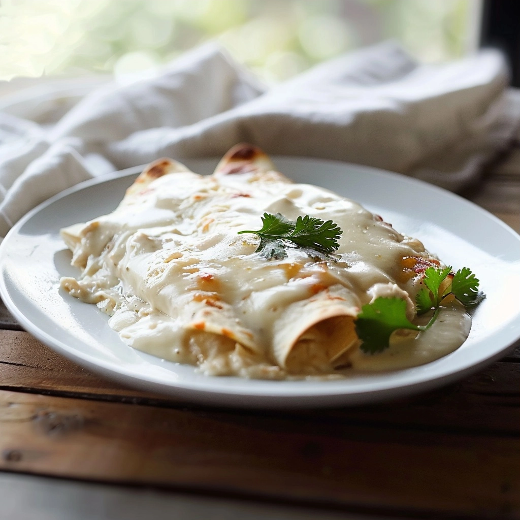 White Chicken Enchiladas with Sour Cream Sauce