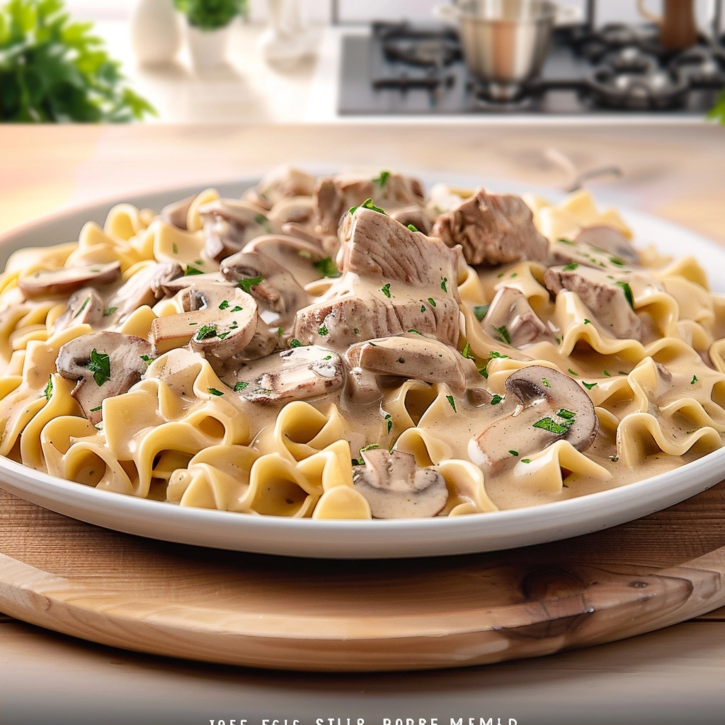 Creamy Beef Stroganoff with Tender Strips of Beef and Mushrooms