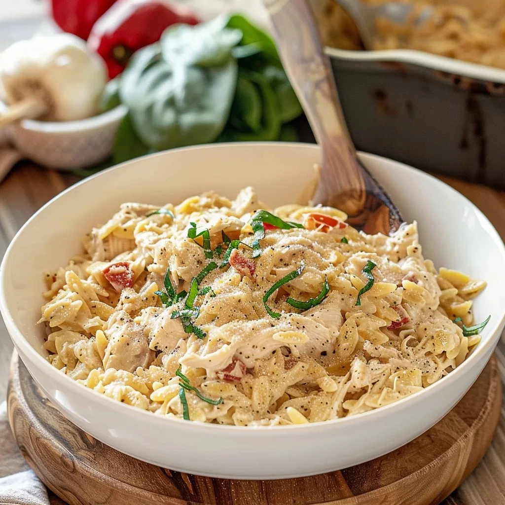 Slow Cooker Creamy Tuscan Chicken Orzo