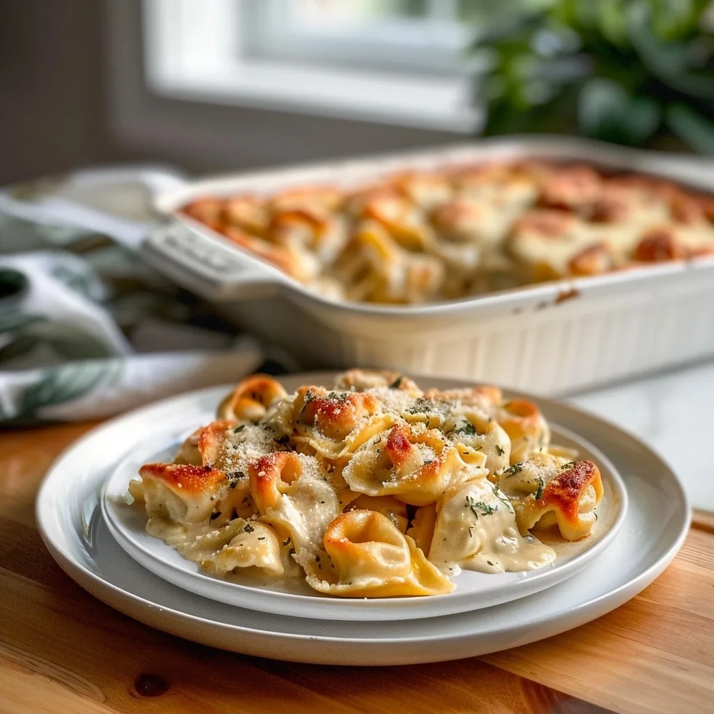 Creamy Garlic Butter Chicken Tortellini Bake Recipe