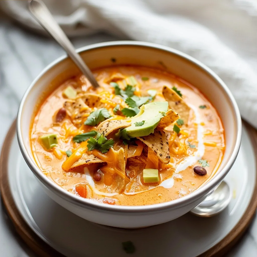 This creamy chicken tortilla soup recipe is a Mexican inspired treat that's ready
