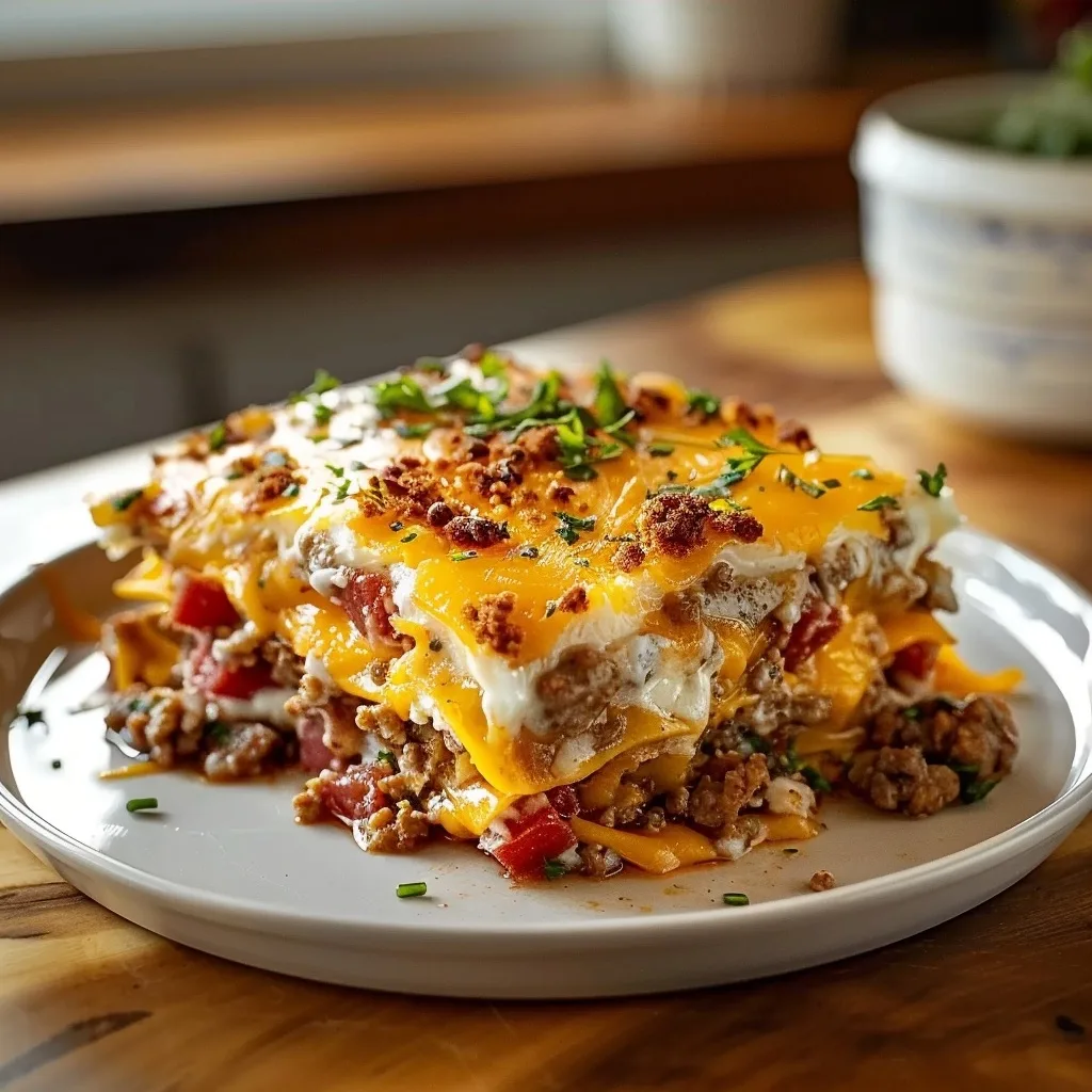 Enjoy a cheesy twist on a classic with our Cheesy Loaded Meatloaf Casserole