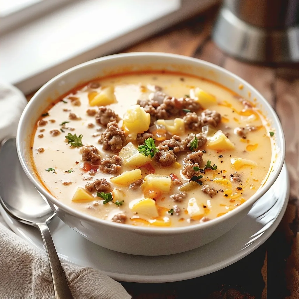 Cheesy Crock Pot Hamburger Potato Soup Recipe