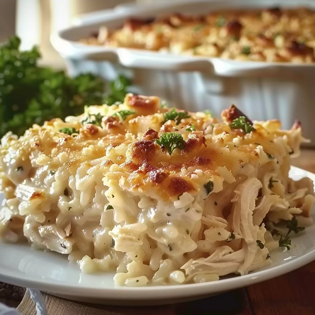 Dump-and-Bake Chicken Alfredo Rice Casserole